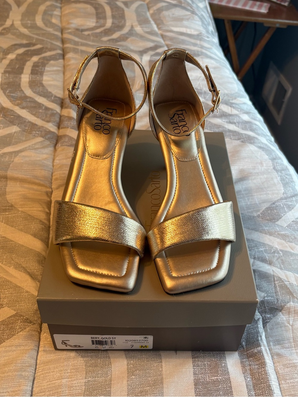 Franco Sarto Metallic Gold Ankle-Strap Block Heel Sandals